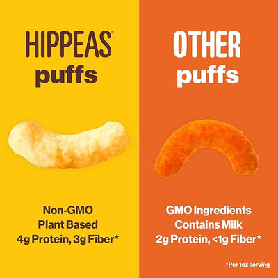 Hippeas Chickpea Puffs, Vegan White Cheddar, 0.8 Ounce (Pack of 30), 3g Protein, 2g Fiber, Vegan, Gluten-Free, Crunchy, Plant Protein Snacks