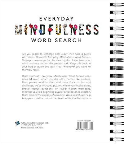 Brain Games - Everyday Mindfulness Word Search (White) Spiral - bound – December 1, 2018 - Forever Consciousness