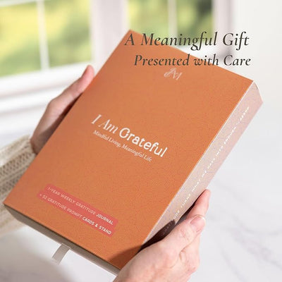 Daily Affirmation Cards & Gratitude Journal Set – 52 Guided Gratitude Prompts, A5 Stitched Journal, Wooden Stand & Guided Meditation | Self - Reflection & Mindfulness Gift for Women & Men - Forever Consciousness