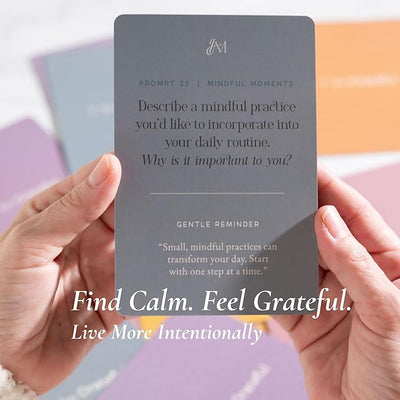 Daily Affirmation Cards & Gratitude Journal Set – 52 Guided Gratitude Prompts, A5 Stitched Journal, Wooden Stand & Guided Meditation | Self - Reflection & Mindfulness Gift for Women & Men - Forever Consciousness