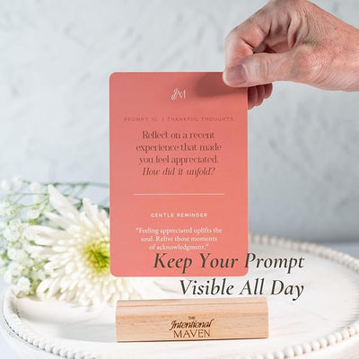 Daily Affirmation Cards & Gratitude Journal Set – 52 Guided Gratitude Prompts, A5 Stitched Journal, Wooden Stand & Guided Meditation | Self - Reflection & Mindfulness Gift for Women & Men - Forever Consciousness