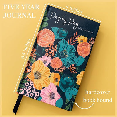 Steel Mill & Co 5 Year Journal, One Line A Day Memory Book, Small 6.5" x 4" Daily Gratitude Journal for Women, Garden Blooms - Forever Consciousness