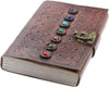 AzureGreen Leather Book of Shadows Journal, Supernatural Notebook with Chakra Gem Stones Healing Crystals and Latch (Brown Single Lock)