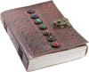 AzureGreen Leather Book of Shadows Journal, Supernatural Notebook with Chakra Gem Stones Healing Crystals and Latch (Brown Single Lock)