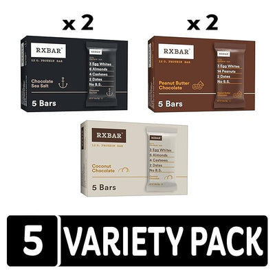 RXBAR Protein Bars, 12g Protein, Gluten Free Snacks, Chocolate Lovers Variety Pack (5 Boxes, 25 Bars)