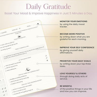 Gratitude Journal For Women & Men - Mental Health, Self Love & Self Care Journal - Evening - 5.8" x 8.3" - Mantra Planner - Forever Consciousness
