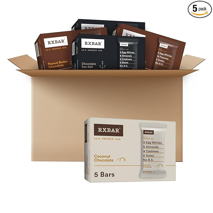 RXBAR Protein Bars, 12g Protein, Gluten Free Snacks, Chocolate Lovers Variety Pack (5 Boxes, 25 Bars)