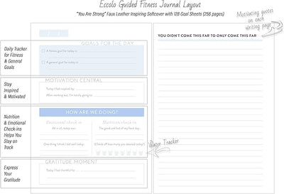 Eccolo Fitness Tracker Journal, Training Log for Workout, “You are Strong”, Gym and Fitness Diary, Nutrition and Gratitude Journal (Gray, 6x8 inches)