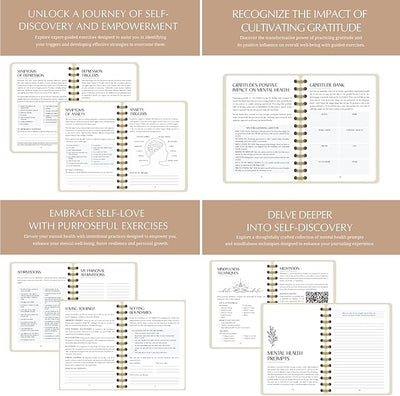 FINDING BALANCE Mental Health Journal – 6 - Month Daily Journal with Prompts for Mindfulness, Self - Care & Healing – Anxiety & Depression Relief – Beige Spiral - Forever Consciousness