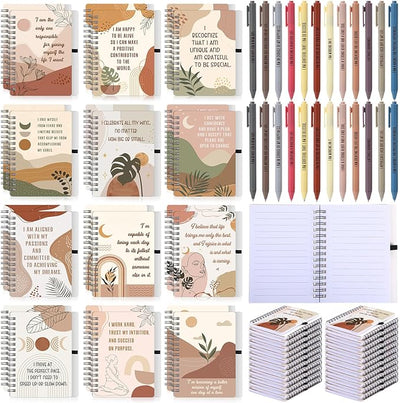 Kosiz 48 Pcs/24 Set 24 Pcs/12 Set Positive Affirmation Gifts Gratitude Spiral Notebooks with Pens Motivational Encouragement Notepads Daily Affirmations Journal for Women (Rainbow)