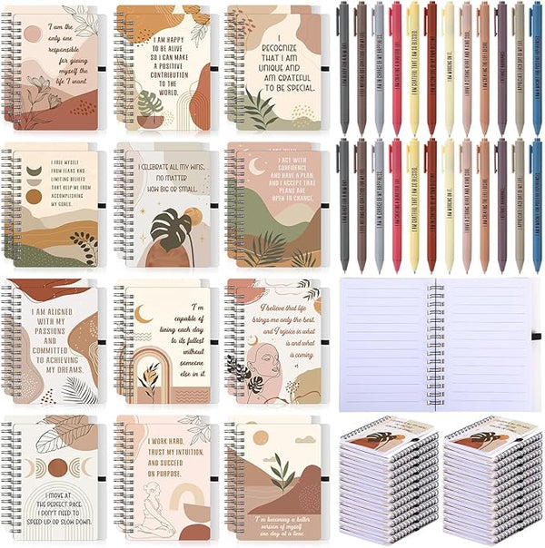 Kosiz 48 Pcs/24 Set 24 Pcs/12 Set Positive Affirmation Gifts Gratitude Spiral Notebooks with Pens Motivational Encouragement Notepads Daily Affirmations Journal for Women (Rainbow)