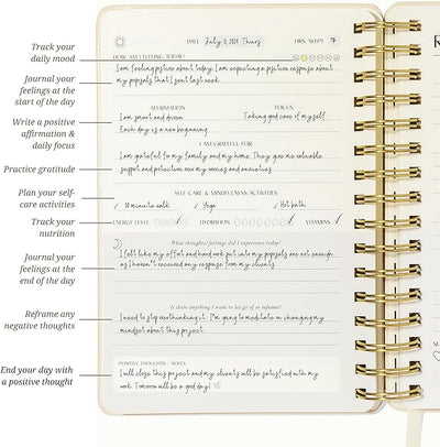 FINDING BALANCE Mental Health Journal – 6 - Month Daily Journal with Prompts for Mindfulness, Self - Care & Healing – Anxiety & Depression Relief – Beige Spiral - Forever Consciousness