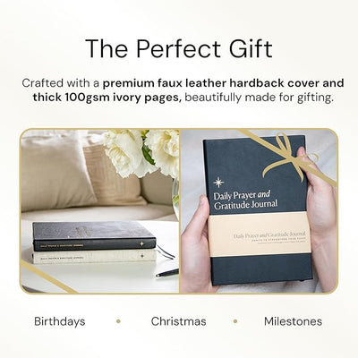 Christian Journal Co Daily Prayer & Gratitude Journal - 6 Months | Black Leather Day Planner for Bible Affirmations & Prayer Requests | Positivity Book for Study & Praying | Religious Gift - Forever Consciousness