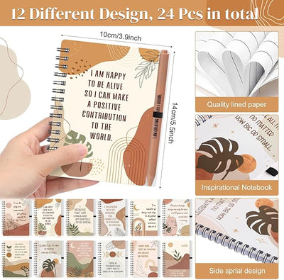Kosiz 48 Pcs/24 Set 24 Pcs/12 Set Positive Affirmation Gifts Gratitude Spiral Notebooks with Pens Motivational Encouragement Notepads Daily Affirmations Journal for Women (Rainbow) - Forever Consciousness