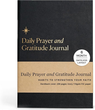 Christian Journal Co Daily Prayer & Gratitude Journal - 6 Months | Black Leather Day Planner for Bible Affirmations & Prayer Requests | Positivity Book for Study & Praying | Religious Gift