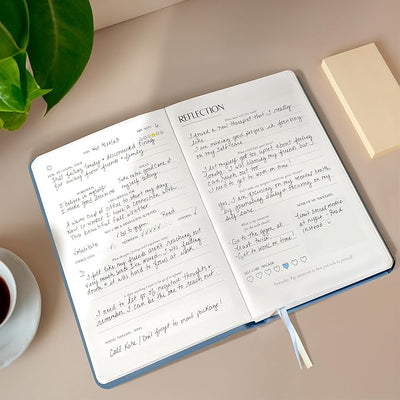 FINDING BALANCE Mental Health Journal – 6 - Month Daily Journal with Prompts for Mindfulness, Self - Care & Healing – Anxiety & Depression Relief – Blue Hardcover - Forever Consciousness