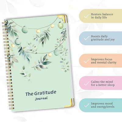Gratitude Journal with Vivid Colorful Layout Design for Women,Men,Teens, Daily Journal with Prompts,Hardcover Planner for More Happiness, Mindfulness & Reflection, Daily Affirmations, Spiral Binding (Green Leaves) - Forever Consciousness