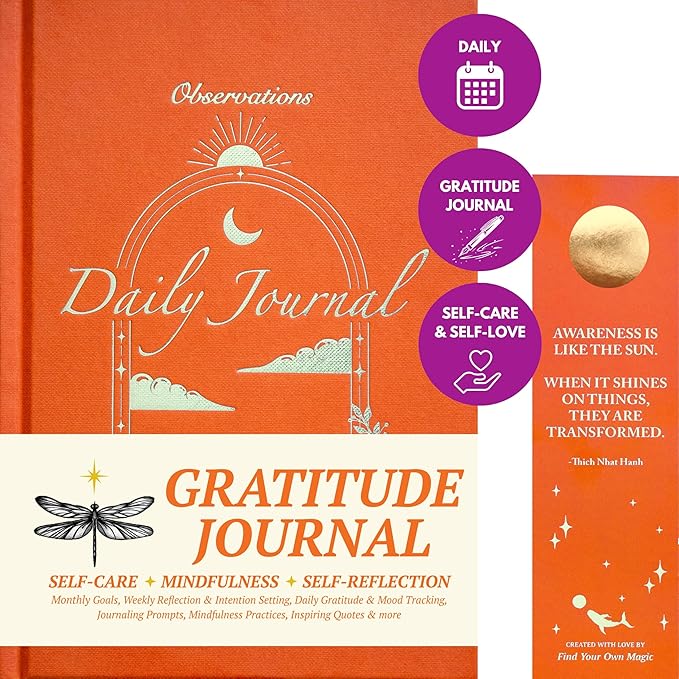 Gratitude Journal for Women & Men - Daily Mental Health Journal for Self Love, Mindfulness, Manifestation | Self Care & Spiritual Birthday Gift for Women | Guided Diary with Prompts - Observations