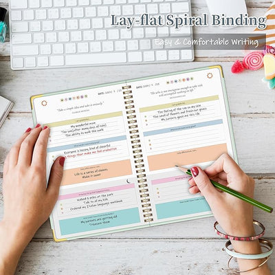 Gratitude Journal with Vivid Colorful Layout Design for Women,Men,Teens, Daily Journal with Prompts,Hardcover Planner for More Happiness, Mindfulness & Reflection, Daily Affirmations, Spiral Binding (Green Leaves) - Forever Consciousness