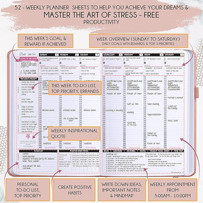 Law of Attraction Planner – Undated Hourly, Weekly & Monthly Goal Setting Planner, 12 - Month to Increase Productivity | Life & Gratitude Journal, Include Foldable Vision Board, Gift Box & Stickers - Forever Consciousness