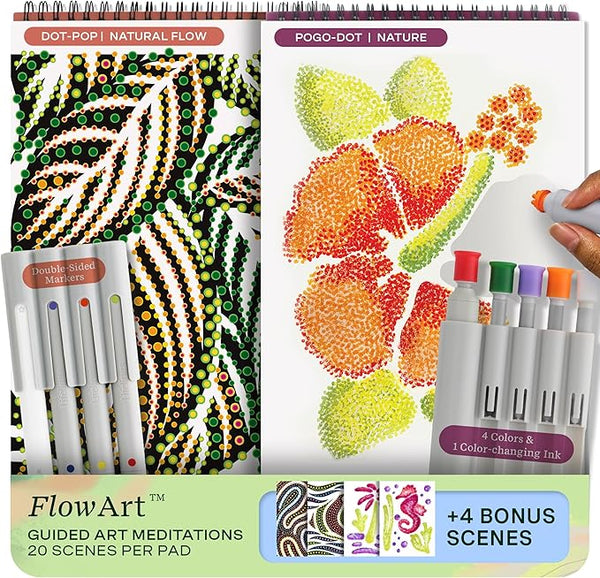 Lifelines FlowArt Activity Pad, 2-Pack - Guided Dot Art Meditations with Markers – Dot-Pop and Pogo-Dot Coloring Books for Teens, Adults & Seniors