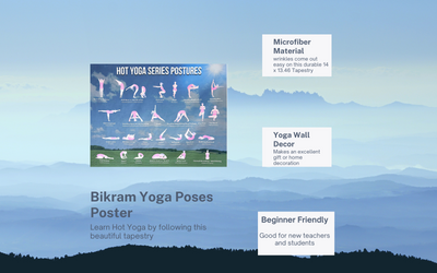 Hot Yoga Tapestry and Bikram Asana Poster/3'x4' sequence tutorial made of soft Microfiber towel/Decor for a gym, workout room or studio/basic beginners postures/Large Wall Decoration/Stretching Poses